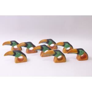 Toucan, Wooden, Napkin Holder, Set of 8 Napkin Ring, Bird, FLAW ~ 251210-WH 1332